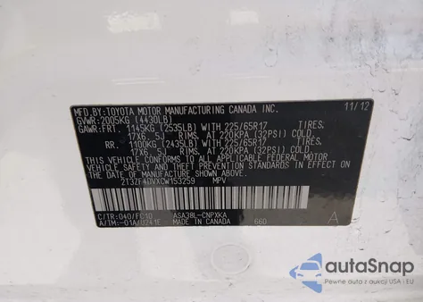 2012 Toyota Rav4 из США, поврежденный, VIN 2T3ZF4DVXCW153259